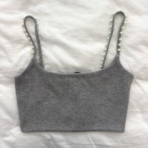 Zara Gray Pearl Strap Women's Top